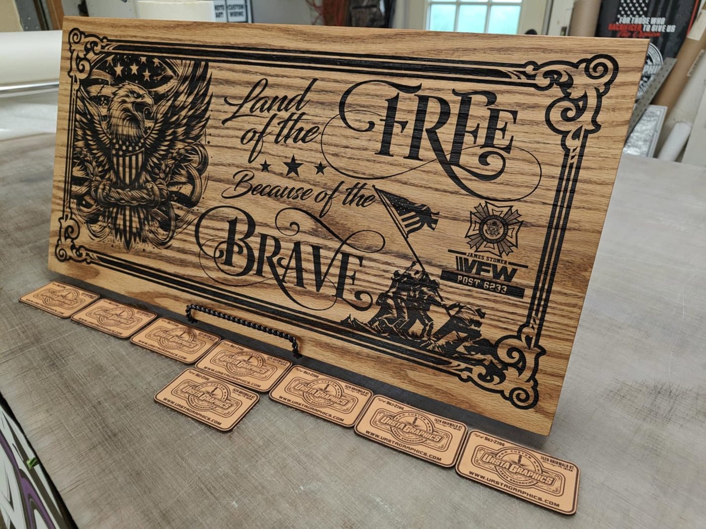 Engraved patriotic board — Eagle tribute board, engraved