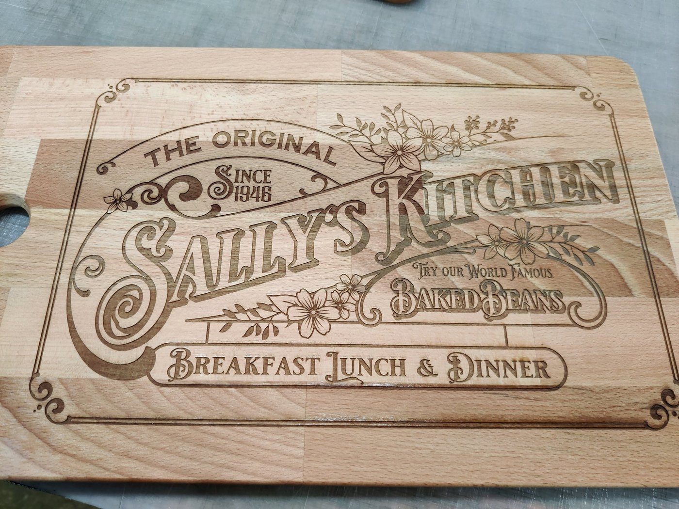 Engraved restaurant board — Vintage lettering, engraved