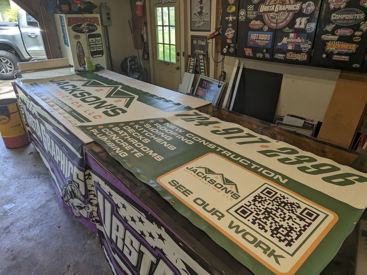 Construction banner — 12-foot banner with QR code